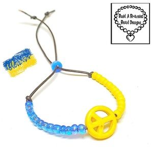 Handmade Ukraine Peace Bracelet Blue Yellow Adjustable Unisex Support Ukraine